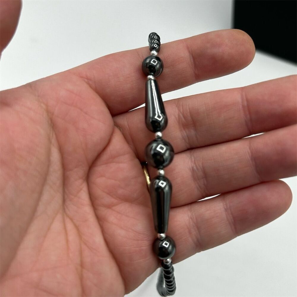 Vintage Hematite Bead Choker Necklace Bright Dark Gray - Picture 2 of 3